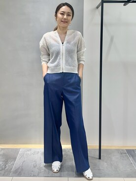 「INDIVI（インディヴィ）の【洗える／コットン】メッシュジップニットカーディガン（カーディガン/ボレロ、ホワイト系）」を使った、MAIさん（レディース・160cm）の春コーディネート