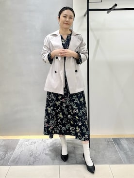 「INDIVI（インディヴィ）の【SETUP可能】モダンフラワー柄フレアスカート（スカート、ブルー系）」を使った、MAIさん（レディース・160cm）の冬コーディネート