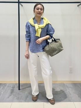 「INDIVI（インディヴィ）の【接触冷感／2WAY】カシュクールリネンシャツ（シャツ/ブラウス、ブルー系）」を使った、MAIさん（レディース・160cm）の春コーディネート