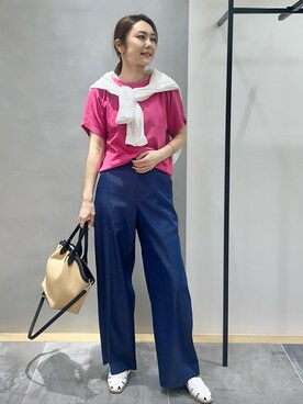 「INDIVI（インディヴィ）の【接触冷感／2WAY】カシュクールリネンシャツ（シャツ/ブラウス、ホワイト系）」を使った、MAIさん（レディース・160cm）の春コーディネート