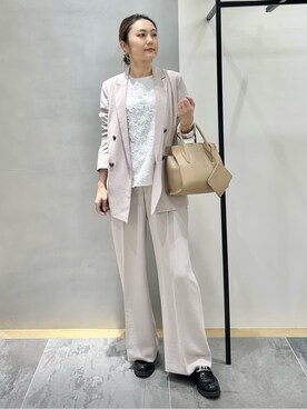 「INDIVI（インディヴィ）の【洗える／多機能／SETUP可】着る日傘ダブルジャケット（テーラードジャケット、ベージュ系）」を使った、MAIさん（レディース・160cm）の冬コーディネート
