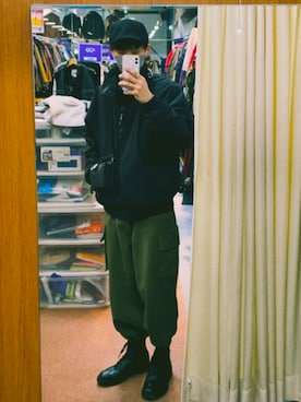 「無（ム）のアイテム（ハンチング/ベレー帽）」を使った、shiokonbu3576さん（メンズ・180cm）の冬コーディネート