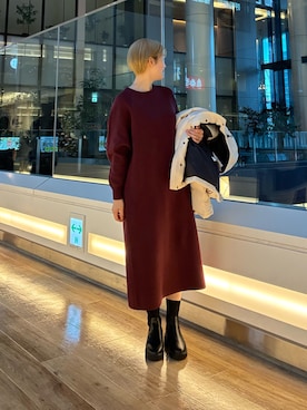 「アイテム（ワンピース/ドレス、レッド系）」を使った、 コヤマ  ヒナタさん（レディース・164cm）の冬コーディネート