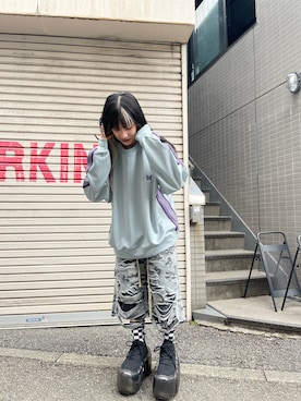 「Needles（ニードルス）のアイテム（スウェット、ブルー系）」を使った、にこるさん（レディース・154cm）の春コーディネート