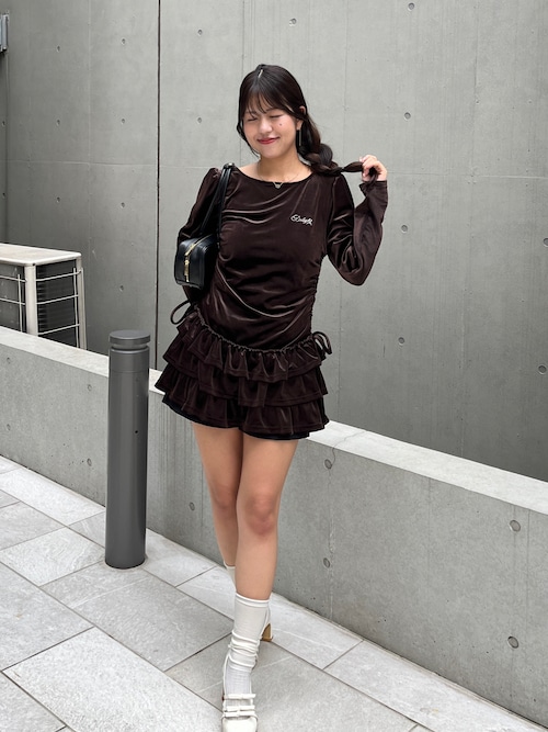 エムミーエメ　ベロアミニワンピース Heather ワンピース ベロアフリルキャミミニワンピース 605529