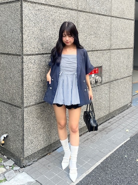 「アイテム（テーラードジャケット、ブルー系）」を使った、ゆずさん（レディース・161cm）の夏コーディネート