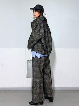 「ボウタイブラウス」｜「アイテム（ブルゾン）」を使った、AZUMAさん（レディース・171cm）の秋コーディネート