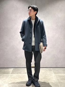 「アイテム（クラッチバッグ）」を使った、大木さん（メンズ・174cm）の冬コーディネート