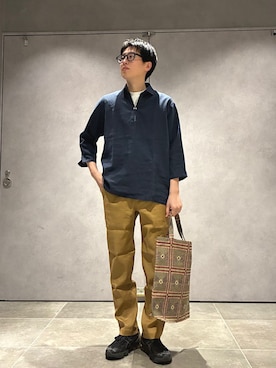 「BINDU（ビンドゥー）のアイテム」を使った、大木さん（メンズ・174cm）の春コーディネート