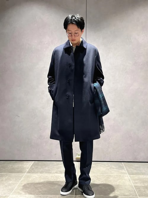 SHIPS: ネイビー ウール ビーバー ステンカラー コート（Tシャツ