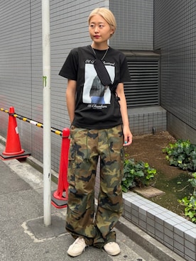 「BEAMS T（ビームスティー）のeddie OTCHERE / Wu-Tang Clan / ODB T-shirt（Tシャツ/カットソー、ブラック系）」を使った、BEAMS Tさん（レディース・159cm）の夏コーディネート