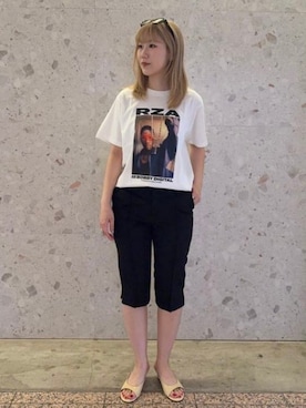 「BEAMS T（ビームスティー）のeddie OTCHERE / Wu-Tang Clan / RZA T-shirt（Tシャツ/カットソー、ホワイト系）」を使った、BEAMS Tさん（レディース・159cm）の夏コーディネート