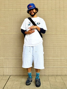 「GOOD ROCK SPEED（グッドロックスピード）の【別注】GOOD ROCK SPEED / OSWALD T-shirt①（Tシャツ/カットソー、ホワイト系）」を使った、BEAMS Tさん（メンズ・182cm）の夏コーディネート