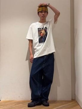 「BEAMS T（ビームスティー）のeddie OTCHERE / Wu-Tang Clan / RZA T-shirt（Tシャツ/カットソー、ホワイト系）」を使った、BEAMS Tさん（レディース・159cm）の夏コーディネート