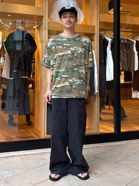 「FRUIT OF THE LOOM（フルーツオブザルーム）のFRUIT OF THE LOOM / Camo Short Sleeve T-Shirt（Tシャツ/カットソー、グリーン系）」を使った、BEAMS Tさん（レディース・159cm）の夏コーディネート
