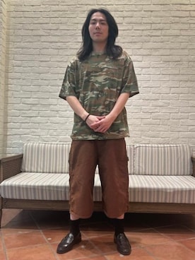 「FRUIT OF THE LOOM（フルーツオブザルーム）のFRUIT OF THE LOOM / Camo Short Sleeve T-Shirt（Tシャツ/カットソー、グリーン系）」を使った、BEAMS Tさん（レディース・159cm）の夏コーディネート