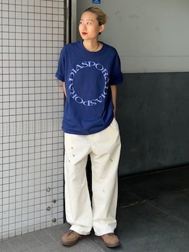 「Diaspora Skateboards（ディアスポラスケートボーズ）のDiaspora skateboards / Round Logo Tee（Tシャツ/カットソー、ブルー系）」を使った、BEAMS Tさん（レディース・153cm）の春コーディネート