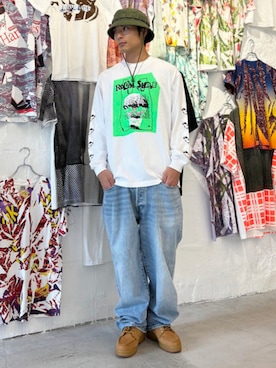 「BEAMS T（ビームスティー）のROOMSHARE / CONSUME Long Sleeve T-shirt（Tシャツ/カットソー、ホワイト系）」を使った、BEAMS Tさん（メンズ・166cm）の秋コーディネート