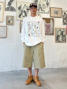 「BEAMS T（ビームスティー）のTOMOE MIYAZAKI / Long Sleeve T-Shirts（Tシャツ/カットソー、ホワイト系）」を使った、BEAMS Tさん（メンズ・166cm）の夏コーディネート
