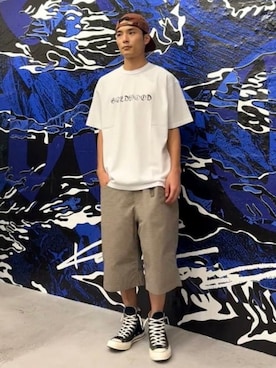 「BEAMS T（ビームスティー）のGOLDWOOD ART WORKS × KOSUKE KAWAMURA / CAMO LOGO T-Shirt（Tシャツ/カットソー、ホワイト系）」を使った、BEAMS Tさん（レディース・159cm）の夏コーディネート
