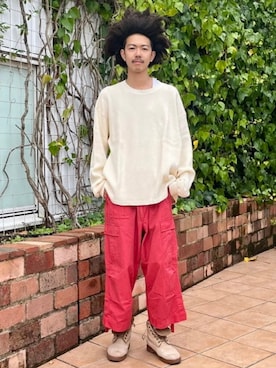 「BEAMS T（ビームスティー）のONEITA / Waffle Long Sleeve（ニット/セーター、ベージュ系）」を使った、BEAMS Tさん（メンズ・166cm）の秋コーディネート