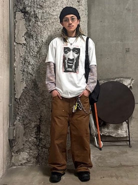 「GOOD ROCK SPEED（グッドロックスピード）の【別注】GOOD ROCK SPEED / TUPAC T-shirt①（Tシャツ/カットソー、ホワイト系）」を使った、BEAMS Tさん（メンズ・182cm）の春コーディネート