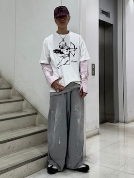 「Diaspora Skateboards（ディアスポラスケートボーズ）のDiaspora skateboards / Cupid Tee（Tシャツ/カットソー、ホワイト系）」を使った、BEAMS Tさん（レディース・153cm）の春コーディネート