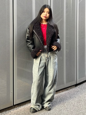 「アイテム（ムートンコート）」を使った、MAMIさん（レディース・158cm）の冬コーディネート