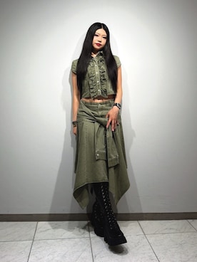 「jouetie（ジュエティ）のハートコンチョブレス（ブレスレット、シルバー系）」を使った、MAMIさん（レディース・158cm）の夏コーディネート