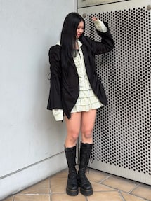 ギャザーリボンジャケットミニワンピース【セットアップ対応