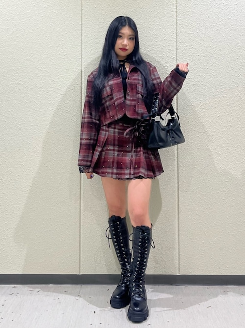 jouetie ストレッチレースアップロングブーツ 厚底 ブラック Lサイズ セール】ストレッチレースアップロングブーツ 厚底 靴 冬服（ブーツ