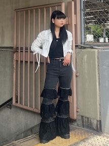 jouetie レースフリル フレアパンツ jouetie（ジュエティ）の「レースフリルフレアデニムパンツ 夏服