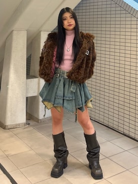 「アイテム（デニムスカート）」を使った、MAMIさん（レディース・158cm）の秋コーディネート