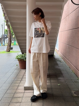 「ITEMS URBANRESEARCH（アイテムズ アーバンリサーチ）のLEGENDARY ARTWORK PRINT T-SHIRTS（Tシャツ/カットソー、その他）」を使った、白上 悠人さん（メンズ・175cm）の夏コーディネート
