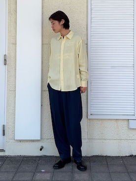 「ITEMS URBANRESEARCH（アイテムズ アーバンリサーチ）のリネンブレンドレギュラーカラーシャツ（シャツ/ブラウス、イエロー系）」を使った、Shiragami Harutoさん（メンズ・175cm）の春コーディネート