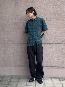 「ITEMS URBANRESEARCH（アイテムズ アーバンリサーチ）の『接触冷感/速乾/イージーケア』WINDY MESH ショートスリーブ シャツ（シャツ/ブラウス、その他）」を使った、白上 悠人さん（メンズ・175cm）の夏コーディネート