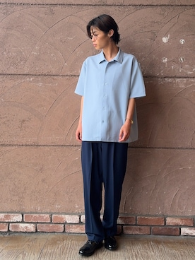「ITEMS URBANRESEARCH（アイテムズ アーバンリサーチ）の冷感+速乾 TRストレッチ 半袖シャツ（シャツ/ブラウス、ブルー系）」を使った、白上 悠人さん（メンズ・175cm）の夏コーディネート