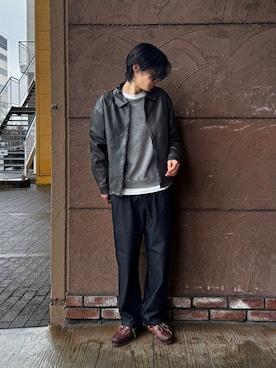 「春のジャケットスタイル」｜「アイテム（ライダースジャケット）」を使った、Shiragami Harutoさん（メンズ・175cm）の春コーディネート