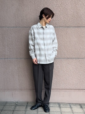「URBAN RESEARCH（アーバンリサーチ）のオンブレーチェックシャツ（シャツ/ブラウス、グレー系）」を使った、Shiragami Harutoさん（メンズ・175cm）の春コーディネート