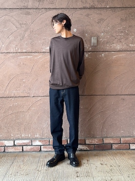 「URBAN RESEARCH（アーバンリサーチ）のnew basic　WASHABLE MERINO WOOL CREW-NECK（ニット/セーター、ブラウン系）」を使った、Shiragami Harutoさん（メンズ・175cm）の春コーディネート