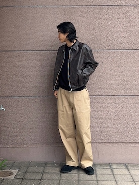 「アイテム（ライダースジャケット）」を使った、Shiragami Harutoさん（メンズ・175cm）の秋コーディネート