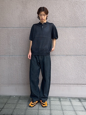 「URBAN RESEARCH DOORS（アーバンリサーチドアーズ）の『洗濯可/UVカット』『URTECH』Aircare ショートスリーブニットポロ（ニット/セーター、ブラック系）」を使った、白上 悠人さん（メンズ・175cm）の夏コーディネート