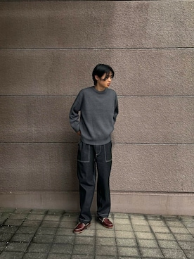 「ITEMS URBANRESEARCH（アイテムズ アーバンリサーチ）のワッフル編み クルーネックニット（ニット/セーター）」を使った、Shiragami Harutoさん（メンズ・175cm）の秋コーディネート
