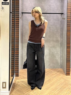「PAGEBOY（ページボーイ）のクラシックストレート【3color/4size】（スラックス、ブラック系）」を使った、カワさん（レディース・163cm）の夏コーディネート