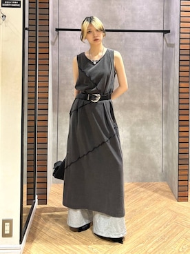 「PAGEBOY（ページボーイ）のヴィンテージバックルベルト（ベルト、ブラック系）」を使った、カワさん（レディース・163cm）の夏コーディネート