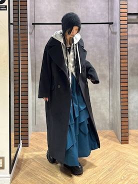 「アイテム（スカート、グリーン系）」を使った、カワさん（レディース・163cm）の冬コーディネート