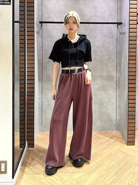 「PAGEBOY（ページボーイ）のサイドタックルーズウラケパンツ/イージーパンツ【4color・2size】（スウェットパンツ）」を使った、カワさん（レディース・163cm）の夏コーディネート