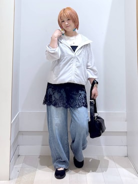 「GLOBAL WORK（グローバルワーク）のGOODデニムバレルCOOL/627009（デニムパンツ、ブルー系）」を使った、amamikanoheyaさん（レディース・155cm）の夏コーディネート