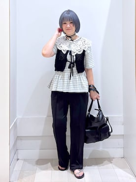 「GLOBAL WORK（グローバルワーク）の2WAYリボンビスチェ/1046540（その他トップス、ブラック系）」を使った、amamikanoheyaさん（レディース・155cm）の夏コーディネート