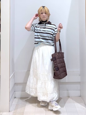 「GLOBAL WORK（グローバルワーク）のmeets India/レーススカート/601013（スカート、ホワイト系）」を使った、amamikanoheyaさん（レディース・155cm）の夏コーディネート